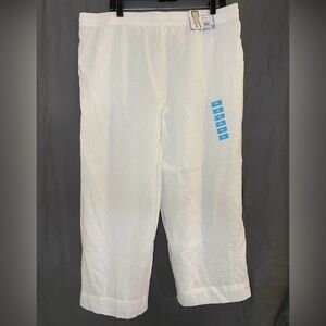 STELLA PARKER Womens white Linen Blend Cropped Capri Pants Easy Pull on Stretch